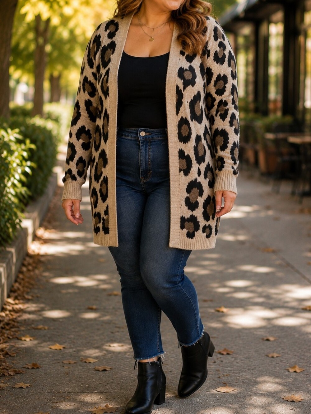 Rag Supply Leopard Print Open Front Cardigan Sweater Beige Black Animal Print